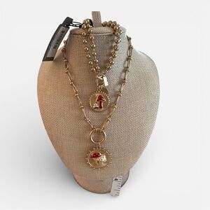 Bella Canvas Gold Necklace & Bracelet Set with Red Mushroom Pendants